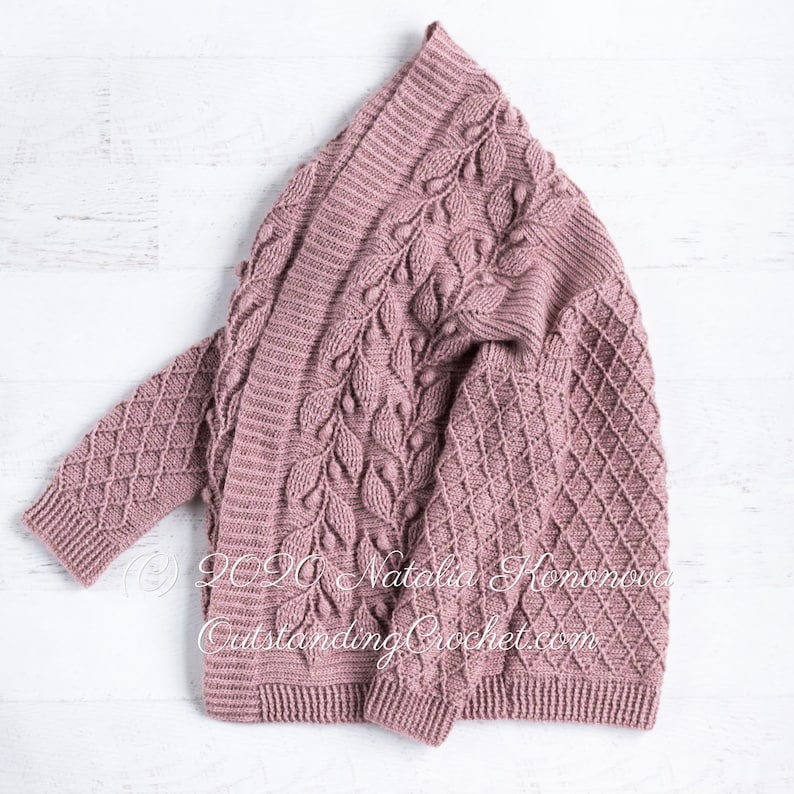 PATTERN - Crochet Cardigan - Olea - Women Sweater, Embossed, Cabled, Textured Jacket,  Plus Sizes