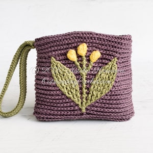 Crochet pattern set: Meadow embossed crochet clutch and wallet/ coin purse with branches and flowers.