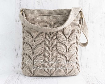 Embossed Crochet Bag PATTERN - Spica - Women Handbag, Purse, Shoulder Bag, Crossbody, Messenger, 3D Leaf - Haakpatroon - PDF