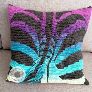 Mosaic Crochet Bag and Pillow: Zebra shoulder tote bag, cushion featuring zebra on both sides.