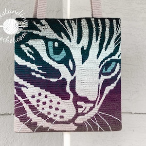 Cat Bag Pillow Crochet PATTERN - Overlay Mosaic - Women Shoulder Bag, Cushion, Tote.