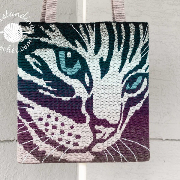 Cat Bag Pillow Crochet PATTERN - Overlay Mosaic - Sac à bandoulière, coussin, fourre-tout pour femmes - Imprimé animal - Patroon Haak anglais et néerlandais - PDF