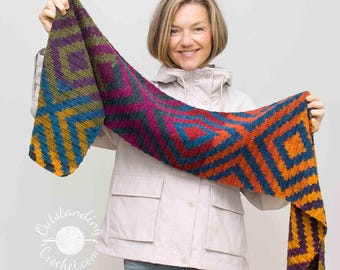 GeoCake Scarf Crochet PATTERN - Unisex Regular, Infinity - Double Crochet Tapestry (PDF)