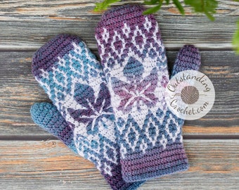 Crochet PATTERN - Mittens - Star Leaf - Women Mitts - Overlay Mosaic Crochet Pattern - Maple Leaf - Haakpatroon - PDF