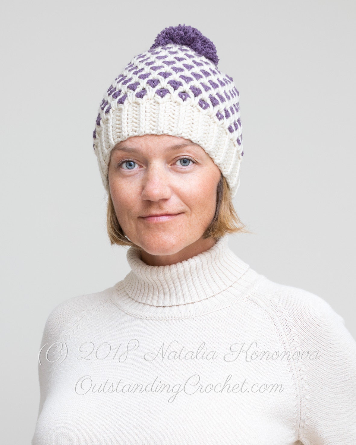 Pom Pom Crochet Hat PATTERN Polka Dot Chunky Winter Beanie | Etsy