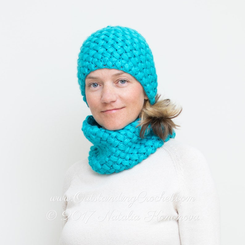 Crochet Cowl PATTERN Puff Stitch Cowl and Hat Set Women | Etsy
