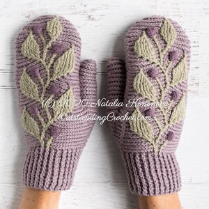 Crochet PATTERN Mittens Hedera Women, Kids Sizes Embossed Textured Cabled, Multicolor Haakpatroon PDF image 5