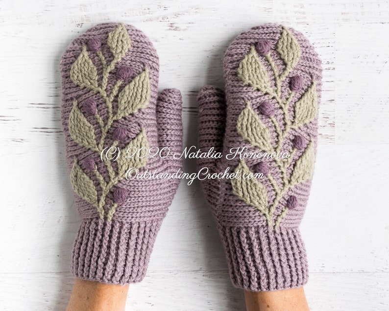 Crochet PATTERN Mittens Hedera Women, Kids Sizes Embossed Textured Cabled, Multicolor Haakpatroon PDF image 5