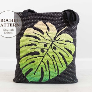 Monstera Bag Häkelanleitung - Overlay Mosaic Crochet Tote - Umhängetasche, Handtasche häkeln, englisch, Haakpatroon - Farbverlaufsgarn - PDF
