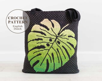 Monstera Bag Crochet PATTERN - Overlay Mosaic Crochet Tote - Women Shoulder bag, Handbag (PDF)