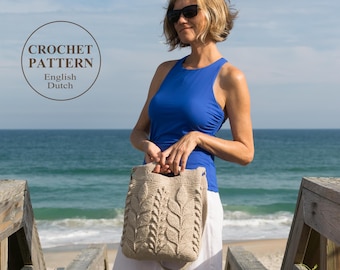 Spica Crochet Bag PATTERN - Embossed Crochet Purse,  Women Handbag, Shoulder Bag, Crossbody, Messenger, Textured Cable - Haakpatroon - PDF