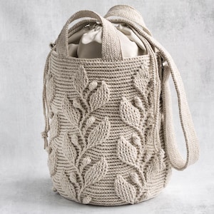 Haakpatroon voor een tas met klimplantmotief - Dameshandtas, schoudertas, crossbodytas, messengerbag met reliëf - 3D-structuur met kabelpatroon (PDF)