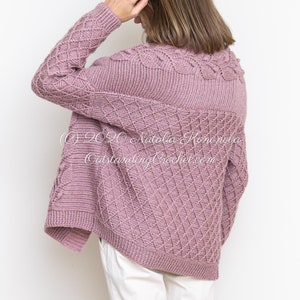 PATTERN - Crochet Cardigan - Olea - Women Sweater, Embossed, Cabled, Textured Jacket,  Plus Sizes