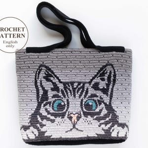 Häkelmuster für Taschenkissen – Geldbörse mit guckender Katze, Kissen – Überzug-Mosaik-Häkeln – Umhängetasche für Damen und Mädchen, Handtasche – PDF