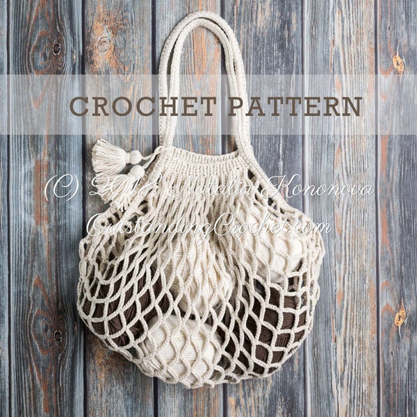 Market Bag Crochet PATTERN - Merkado - Beach Net, Reusable Grocery Shopping, Shoulder, Boho Chic, Easy Crochet Pattern - Step Pictures - PDF