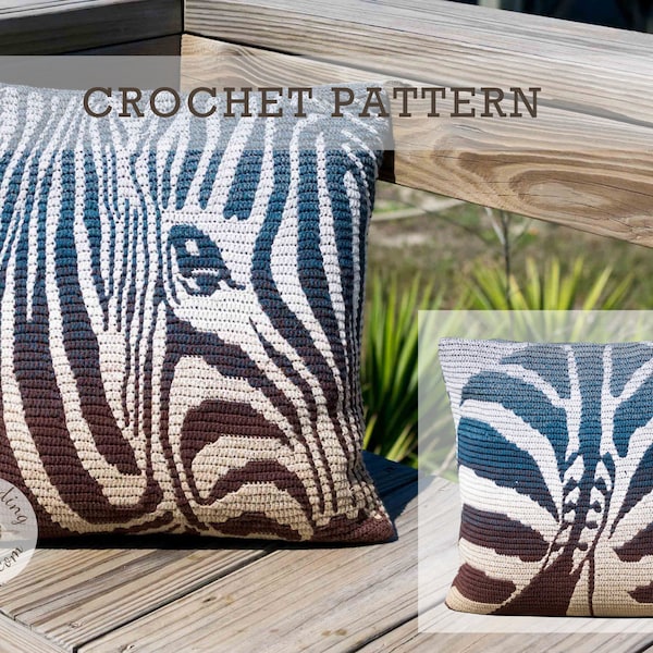 Crochet Pillow PATTERN - Zebra Bag - Cushion, Tote, Shoulder Bag - Overlay Mosaic Crochet - Haakpatroon  - Charts Videos