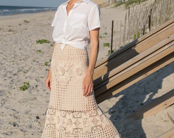 MOTIF de jupe au crochet - Maxi jupe en dentelle à plusieurs niveaux pour femme avec bordure festonnée - Style long, bohème chic et hippie - Grandes tailles - Tableaux, vidéos, PDF