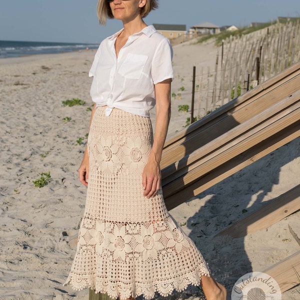 Crochet Skirt PATTERN - Women Maxi Tiered Lace Skirt with Scallop Edging -  Long, Boho Chic, Hippie Style - Plus Sizes - Charts, Videos, PDF