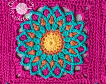 Crochet Motif PATTERN - First Light - Granny Square with Mandala, Multicolored Motif for Afghan, Blanket, Pillow, Scarf, Poncho - PDF