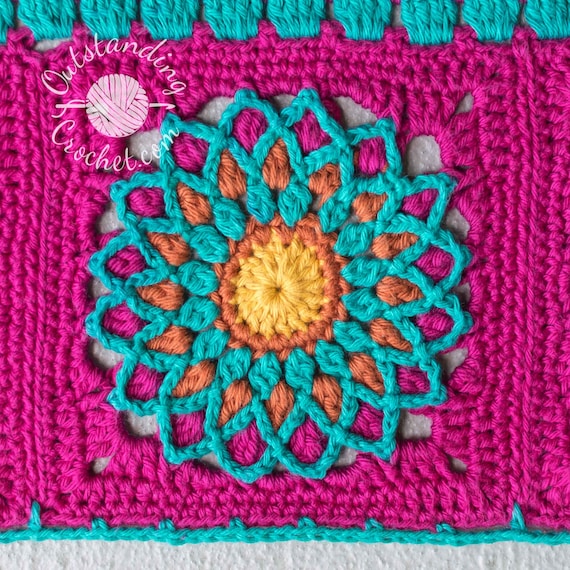 Crochet Motif PATTERN - First Light - Granny Square with Mandala, Multicolored Motif for Afghan, Blanket, Pillow, Scarf, Poncho - PDF