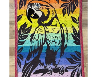Parrot Blanket Crochet PATTERN - Overlay Mosaic Afghan - Baby, Lapghan, Throw - Tropical - English and Dutch (PDF)
