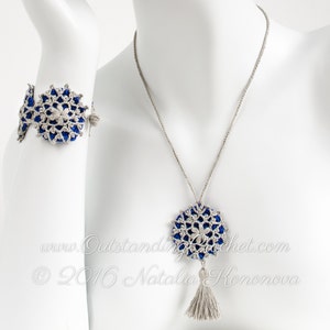 Crochet Necklace and Bracelet PATTERN Snowflake Jewelry Set Wrist Cuff Tassel Necklace DIY Boho Chic festival jewelry PDF image 2