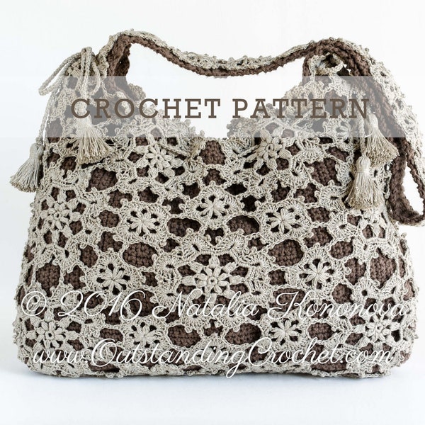 Crochet Purse PATTERN - Window Frost - Handbag, Messenger, Shoulder Bag, Crossbody, Drawstring - Lace Motifs Charts Graphs Step Pictures PDF