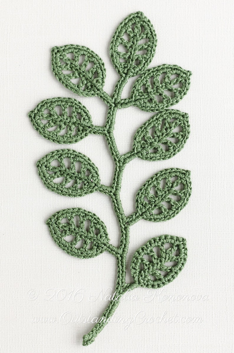 Irish Crochet Applique PATTERN Branch Crochet Gift Idea Leaf Lace Motif Embellishment Wall Decoration DIY Home Decor PDF image 1