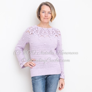 Crochet Sweater PATTERN - Berries Yoke - Women pullover, top, jumper - From the top down sweater - Embossed crochet - 3D Leaf - PDF