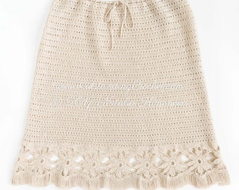 Crochet Skirt PATTERN - Women, Girls Lace Skirt, Medium Length with Flower Edging  - Kids to Adult plus size - PDF