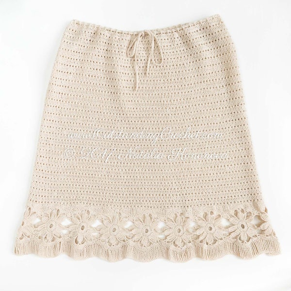 Crochet Skirt PATTERN - Women, Girls Lace Skirt, Medium Length with Flower Edging  - Kids to Adult plus size - PDF