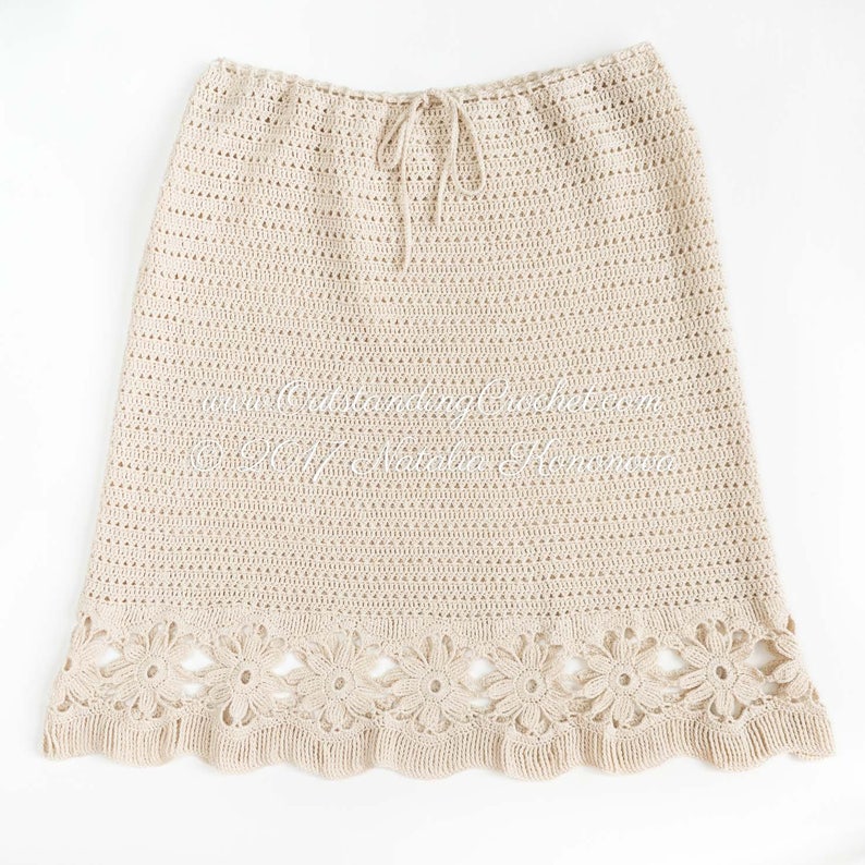 Crochet Skirt PATTERN Women, Girls Lace Skirt, Medium Length with Flower Edging Kids to Adult plus size PDF image 1
