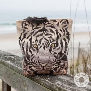 Tiger Backpack Crochet PATTERN - Shoulder Bag, Tote in Overlay mosaic crochet - Animal Print Women Bag - English, Dutch Haakpatroon - PDF