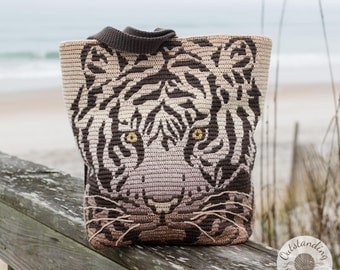 Tiger Backpack Crochet PATTERN - Shoulder Bag, Tote in Overlay mosaic crochet - Animal Print Women Bag - English, Dutch Haakpatroon - PDF