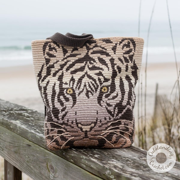 Sac à dos tigre motif crochet - sac à bandoulière, fourre-tout en superposition de mosaïque au crochet - sac pour femme à imprimé animal - anglais, néerlandais Haakpatroon - PDF
