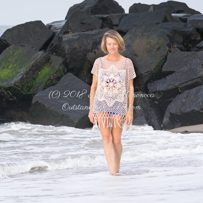 Crochet Top PATTERN - Desert - Women Summer Lace Dress, Tunic, Beach Cover Up - Oversize, Off Shoulder, Plus Sizes