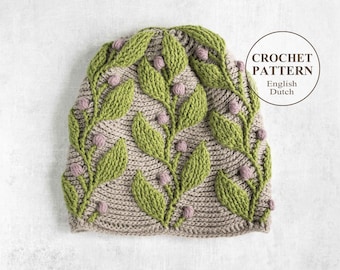 Hedera Hat Crochet PATTERN - Women Beanie - Cables - Embossed Textured - Adult, Kids Sizes - Multicolor - English, Haakpatroon - PDF