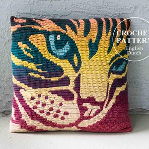 Cat Pillow / Bag Crochet PATTERN - Overlay Mosaic - Cushion, Women Shoulder Bag, Tote - Animal Print - English and Dutch Haakpatroon - PDF
