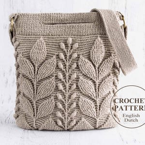 Geprägte Häkeltasche MUSTER - Spica - Damen Handtasche, Geldbörse, Schulter, Crossbody, Messenger - 3D Blatt - englisches und niederländisches Haakpatron - PDF