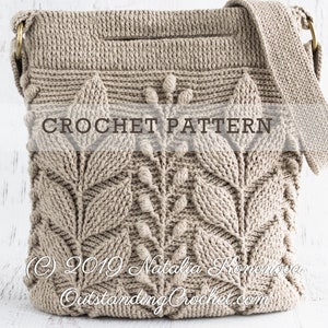 Embossed Crochet Bag PATTERN - Spica - Women Handbag, Purse, Shoulder Bag, Crossbody, Messenger, 3D Leaf - Haakpatroon - PDF