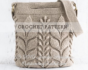 Embossed Crochet Bag PATTERN - Spica - Women Handbag, Purse, Shoulder Bag, Crossbody, Messenger, 3D Leaf - Haakpatroon - PDF