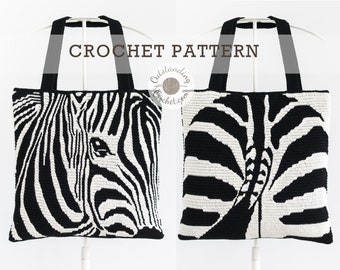 Zebra Bag Mosaic Crochet PATTERN - Pillow, Cushion - Tote Bag - Shoulder Bag  - Animal Print Overlay Mosaic Crochet - Haakpatroon - PDF