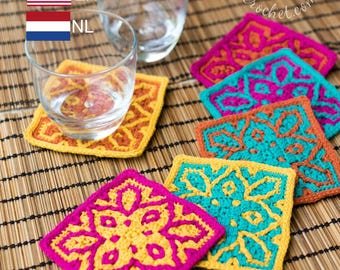 Petalique Coasters Crochet PATTERN - Overlay Mosaic Square Motif (PDF, Video)