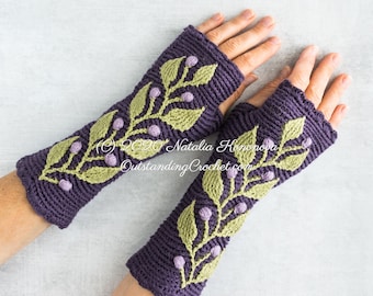 PATTERN - Crochet Wrist Warmers - Hedera - Fingerless Mitts, Gloves, Hand - Warmers for Women, Teens - Embossed - Charts - Haalpatroon - PDF