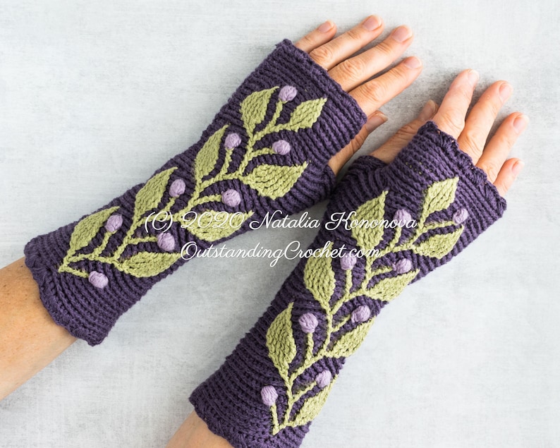 PATTERN Crochet Wrist Warmers Hedera Fingerless Mitts, Gloves, Hand Warmers for Women, Teens Embossed Charts Haalpatroon PDF image 1