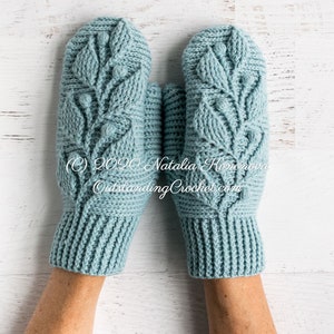 Crochet PATTERN Mittens Hedera Women, Kids Sizes Embossed Textured Cabled, Multicolor Haakpatroon PDF image 4