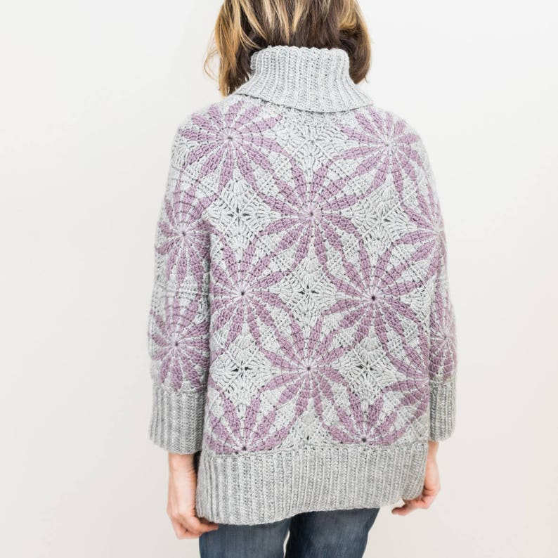Crochet Sweater PATTERN Plus Sizes Women Pullover PDF Oversized Jumper Charts Poncho Cowl Collar Polar Star Small to 2X