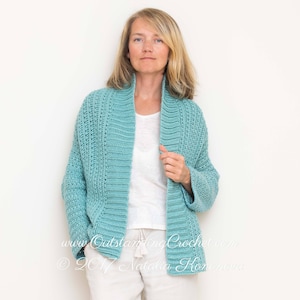 Crochet Cardigan Pattern - Aquatic women sweater, Open front jacket - Small to Plus size - PDF