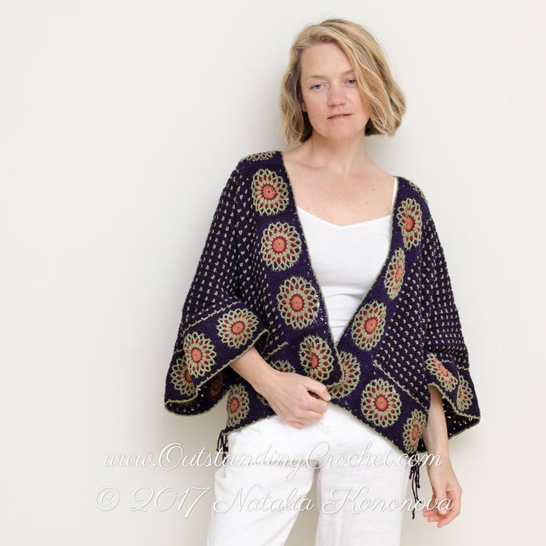 Cardigan Sweater 2 in 1 Crochet PATTERN - Women Top, Pullover - Kimono Sleeve, Seamless, Convertible - Medium, Large, Plus Size