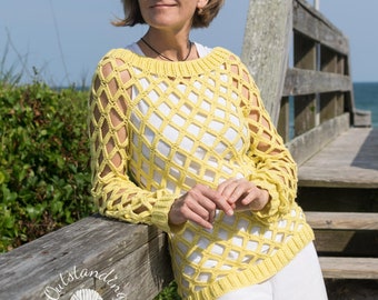 Mesh Sweater Crochet PATTERN  - Women Off-Shoulder Sunny Seine Top, Pullover, Jumper (PDF Download)